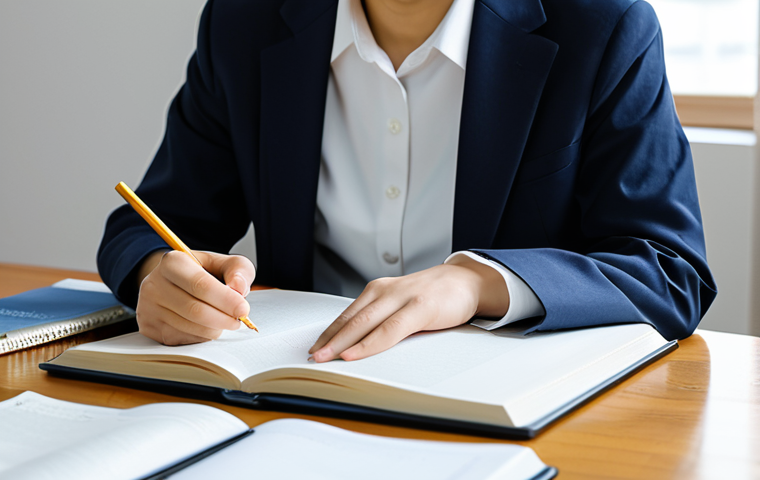 和食調理師資格、学習の風景**
A focused adult individual, dressed in modest and appropriate professional attire, diligently studying a Japanese cuisine textbook at a clean, modern wooden desk. The desk is neatly organized with study materials, including a notebook, pens, and a tablet displaying digital learning content. Soft, ambient light fills the bright and calm study space, with a subtle touch of minimalist Japanese interior design in the background. The subject maintains a natural pose with perfect anatomy and correct proportions, ensuring well-formed hands and proper finger count. The overall atmosphere conveys dedication and serious study, suitable for educational content. safe for work, appropriate content, fully clothed, professional.

**