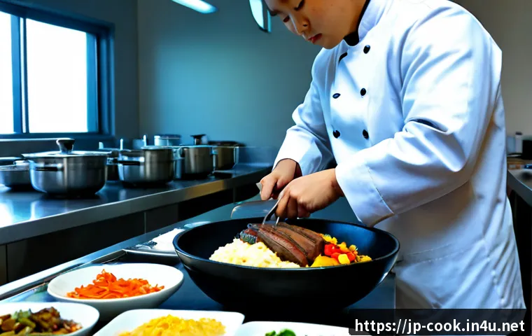 양식조리사와 한식조리사의 차이점 - Photorealistic split-scene comparison in a bright professional culinary school kitchen: on the left,...